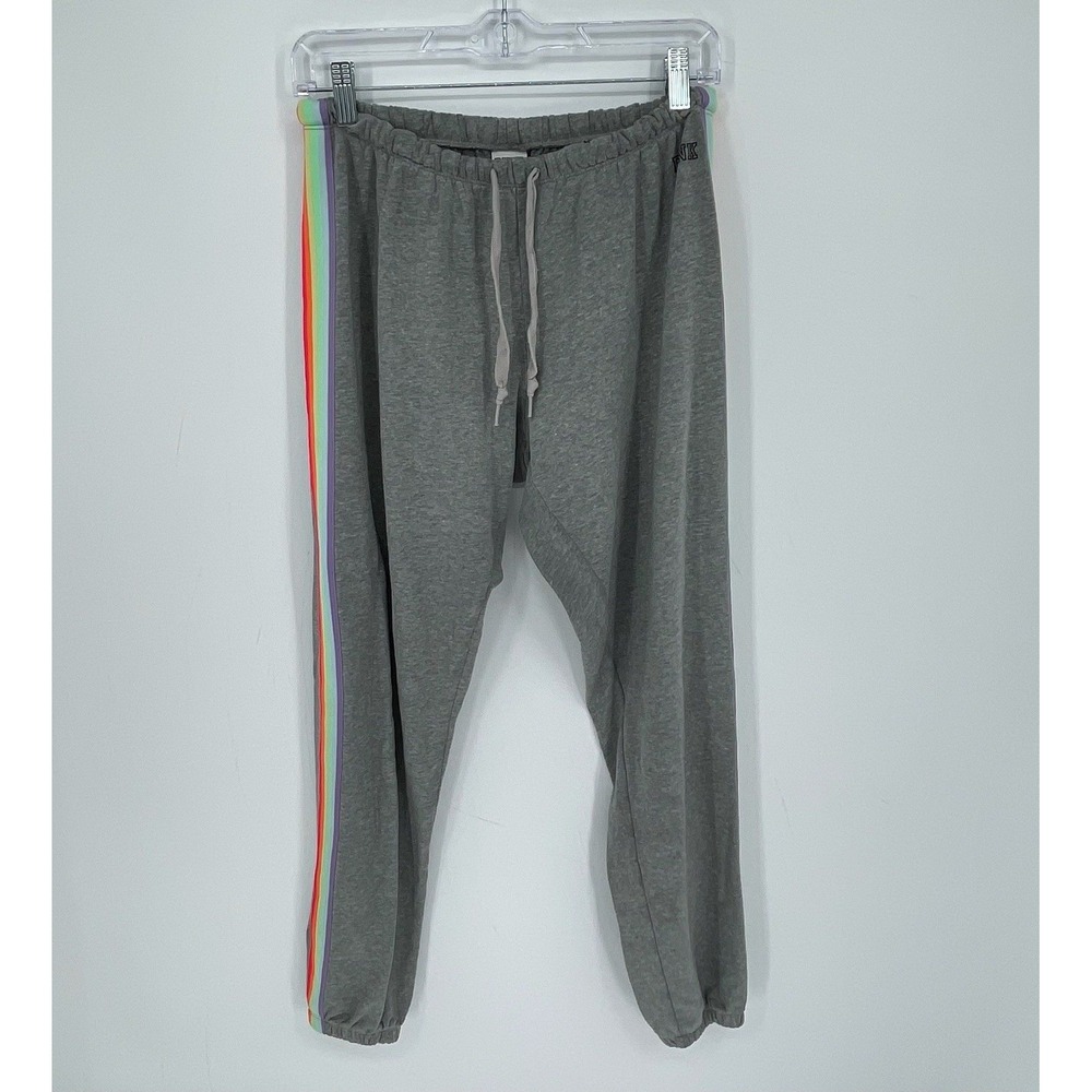 PINK Victoria's Secret Women's Gray Rainbow Stripe Jogger Sweatpants Size S